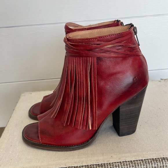 BEDSTU Shoes Bedstu Red Fringe Open Toe Heel Size 9 Poshmark